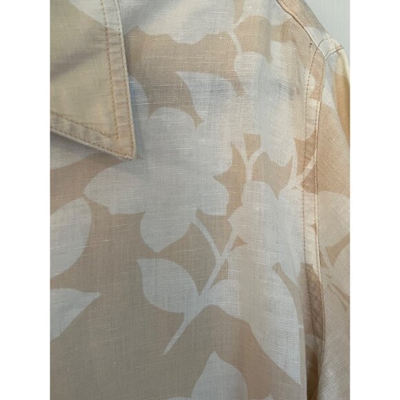 Liz Claiborne Lizwear Jeans Linen Blend floral Tan 3/4 Sleeve Top Size Large - Picture 3 of 7